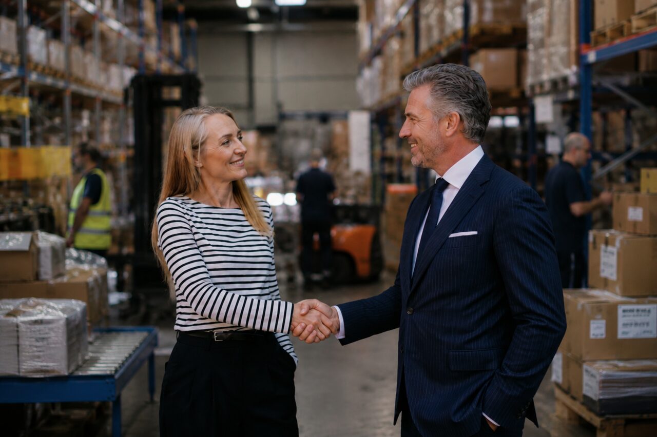 An agentlocal agent shaking hands with a business owner